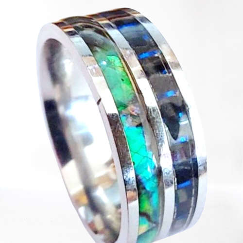 CERTIFIED! Titanium Carbon Fiber and Shell Wedding Band. Size 11 | W