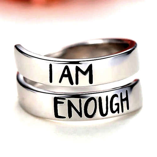 ASHA CRAFT - I AM ENOUGH Inspiration Motivation Titanium Ring. Size 8