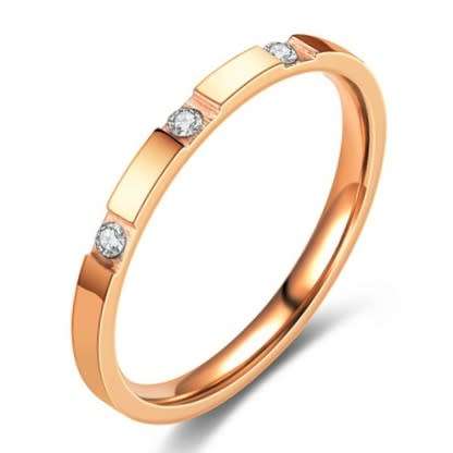 Ladies 2mm Thin CZ Accent Rosegold Stainless Steel Ring. Size 9