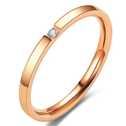 Ladies 2mm Thin CZ Rosegold Stainless Steel Ring. Size 5