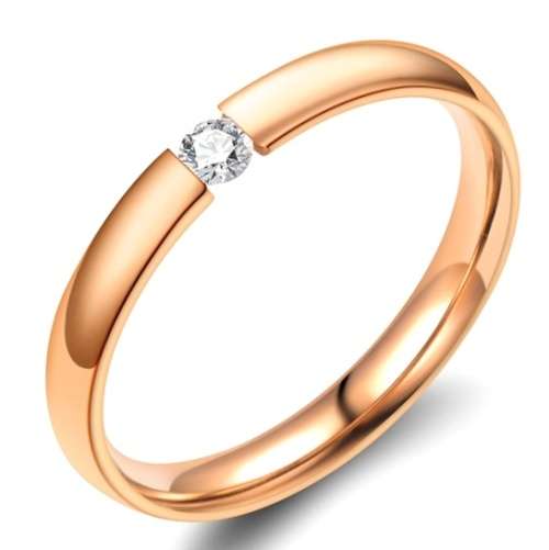 Sparkling 0.10ct Cr.Diamond Rose Gold Steel Engagement Ring. Size 10