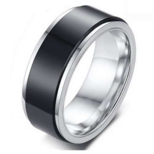 Black Silver Stainless Steel Spinner Ring. Size 6,7,8,9,10,11,12,13