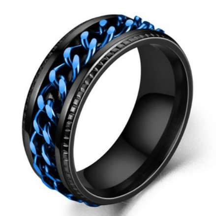 Black and Blue Stainless Steel Spinner Ring. Size 6,7,8,9,10,11,12,13