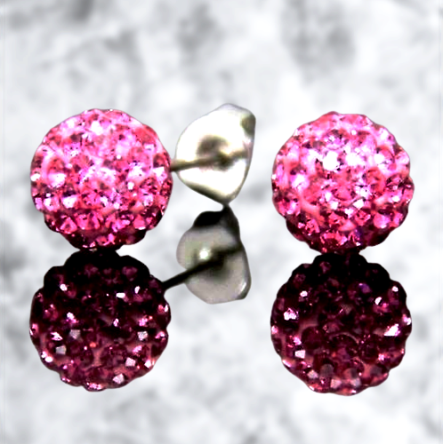 TITANIUM SHAMBALLA EARRINGS - HOT PINK