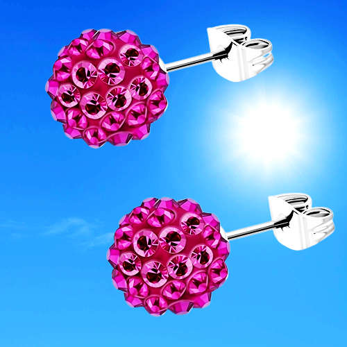 TITANIUM SHAMBALLA EARRINGS - HOT PINK