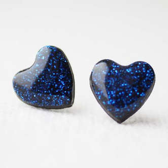 TITANIUM EARRINGS - BLUE GLITTER HEART STUDS