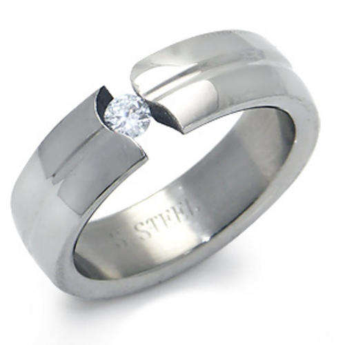 ASHA CRAFT - White CZ 6MM Wide Stainless Steel Ring Size 7.5 / P