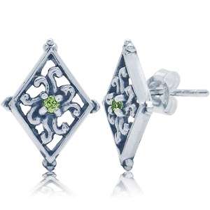 LAST PAIR!! 0.08ct Genuine Peridot Filigree 925 Sterling Silver Stud Earrings