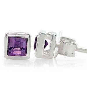 ASHA CRAFT - 0.32ct Genuine Amethyst Princess cut 925 Sterling Silver Earrings