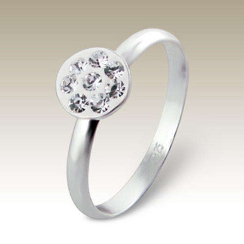 ASHA CRAFT - White Swarovski Crystals Ring in Genuine 925 Sterling Silver. Size 3