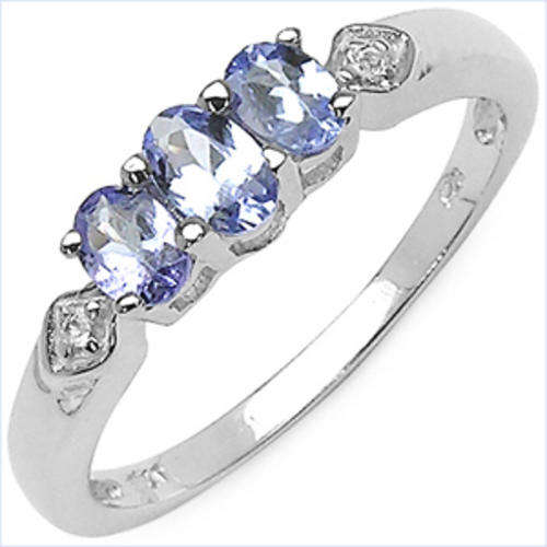 ASHA CRAFT - 0.60ct Genuine Tanzanite and White Topaz 925 Sterling Silver Ring. Size 6 / M