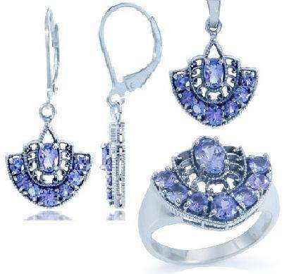 [R52434.00] ASHA CRAFT - 100% REAL 7.15ct Genuine Tanzanite Designer Jewellery Set - Size 8 / Q