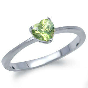 ASHA CRAFT - 0.40ct Genuine Peridot Heart 925 Sterling Silver Ring. Size 6.5 / N