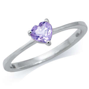 ASHA CRAFT - 0.40ct Genuine Amethyst Heart 925 Sterling Silver Ring. Size 4.5 / J