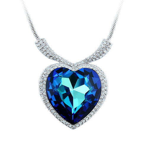 ASHA CRAFT - Luxurious 50.00ct Blue Sapphire Swarovski Necklace "Heart of the Ocean"