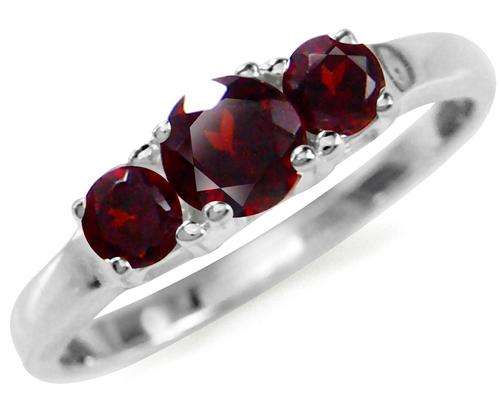 ASHA CRAFT - 0.63ct Genuine Garnet 3-stone 925 SOLID Sterling Silver Ring. Size 7 / O