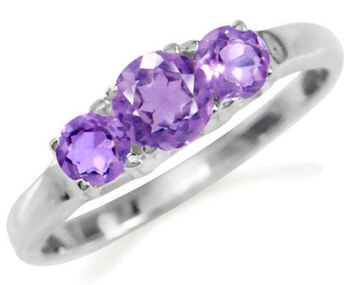 0.47ct Genuine Amethyst 3-stone 925 SOLID Sterling Silver Ring. Size 5 / K