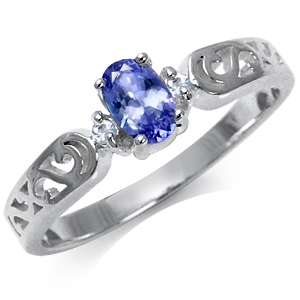 [R4400.00] ASHA CRAFT - 0.45ct Genuine Tanzanite and White Topaz Filigree Ring. Size 11 / W