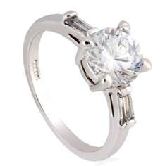 Exquisite Solitaire and Baguette 2.05ct Swarovski Crystal Engagement Ring. Size 8 / Q