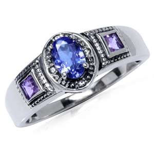 [R7126.12] VS1-VS2 Violet 0.71ct Natural Tanzanite, Amethyst and Topaz Ring. Size 8 / Q