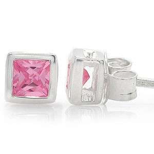 ON SALE!! Princess cut 0.36ct Pink CZ 925 Sterling Silver Stud Earrings