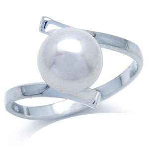 8MM White Freshwater Pearl 925 Sterling Silver Ring. Size 9/S