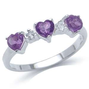 0.80ct Genuine Amethyst Hearts 925 Sterling Silver Ring. Size 7.5/P