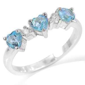 0.86ct Genuine Blue Topaz Hearts 925 Sterling Silver Ring. Size 7/O