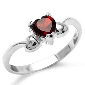 0.49ct Genuine Garnet 925 Sterling Silver LOVE HEARTS Ring. Size 7/O