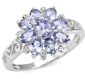 [R13901.76] 100% REAL 1.73ct Natural Tanzanite Flower Cluster Ring. Size 6 / M