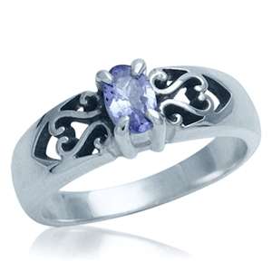[R4281.30] 0.45ct Genuine Tanzanite Victorian Style 925 Sterling Silver Ring. Size 4/I
