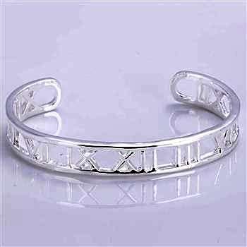 ASHA CRAFT -  925 Silver Roman Numerals Bangle - 9mm wide