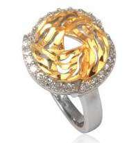 14kt Gold Vermeil Brilliant CZ 925 Sterling Silver Designer Ring. Size 7 / O
