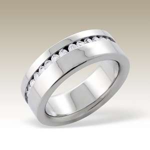 BRAND NEW Side CZ Channel Comfort fit 316L SS Ring - Size 5.5 / L
