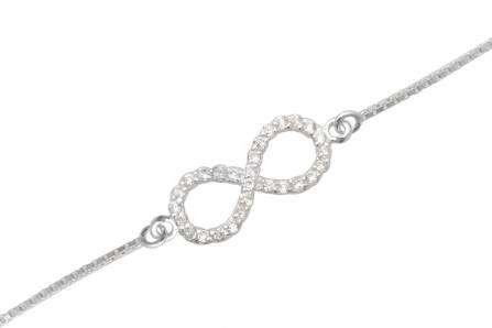 INFINITY White Cubics 925 Solid Sterling Silver Box Chain Bracelet