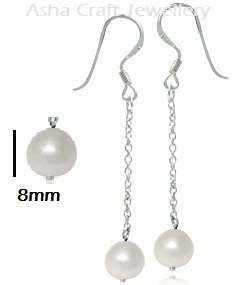 Freshwater Pearl Dangle Earrings 925 Sterling Silver - 6MM White / Ivory