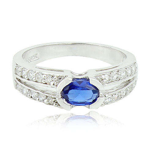 Cr. Sapphire and Cubic 925 Sterling Silver Ring - Size 6 / M