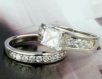 ENGAGEMENT and WEDDING RING SET 925 Sterling Silver - Size 8 / Q