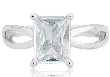 ACJ - Sparkling White CZ Rhodium Polished Ring - Size 7 / O