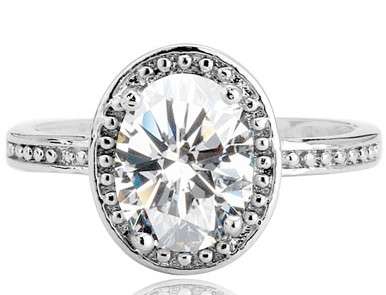 ACJ - Sparkling White CZ Rhodium Polished Ring - Size 6 / M