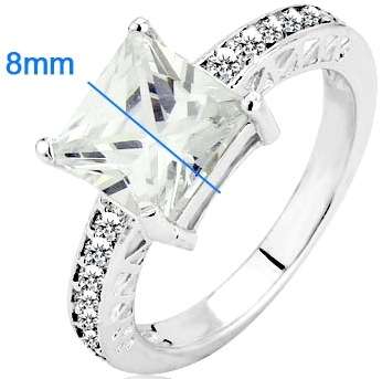 ACJ - Sparkling White CZ Rhodium Polished Ring - Size 8 / Q
