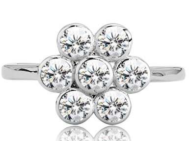 ACJ - Sparkling White CZ Rhodium Polished Ring - Size 6 / M