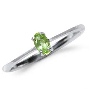 Natural Peridot 925 Sterling Silver Solitaire Ring - Size 10 / U / 20mm