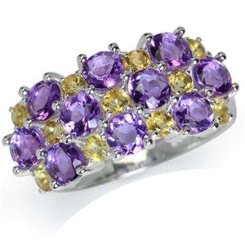 Exquisite 2.75ct. Natural Amethyst & Citrine Cluster Ring. Size 8 / Q