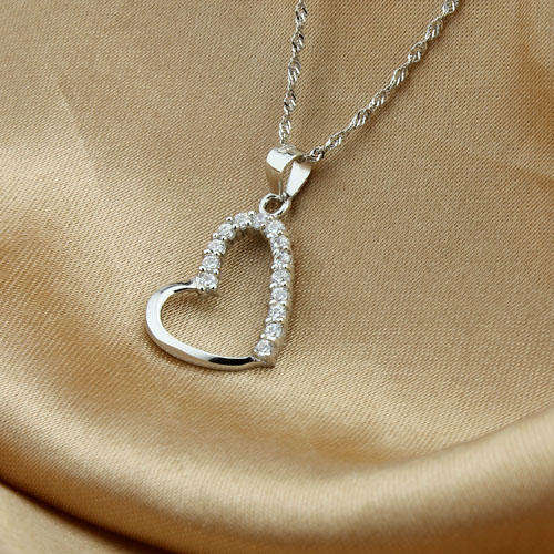 GUARANTEED REAL SILVER Heart CZ Pendant and 45cm Chain 925 Stamp