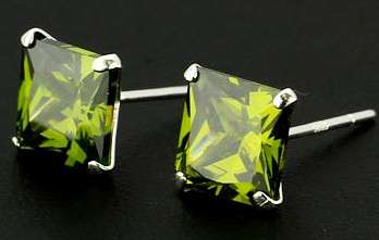 Authentic 925 sterling silver studs earrings with 1.96ct OLIVE CZ