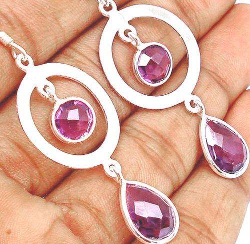 12.11cts NATURAL PURPLE AMETHYST GEMSTONE .925 SILVER EARRINGS
