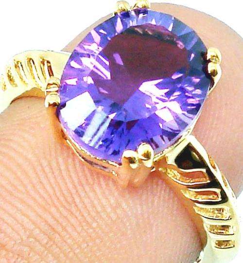 4.28cts NATURAL PURPLE AMETHYST GEMSTONE 14KT VERMEIL RING size 7 / O