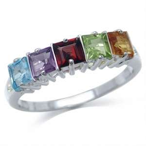 Natural Blue Topaz, Amethyst, Garnet, Peridot & Citrine 925 Sterling Silver Ring. Size 6.5/N