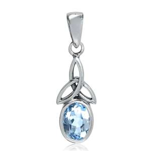 0.96ct Blue Topaz 925 Sterling Silver Triquetra Celtic Knot Pendant